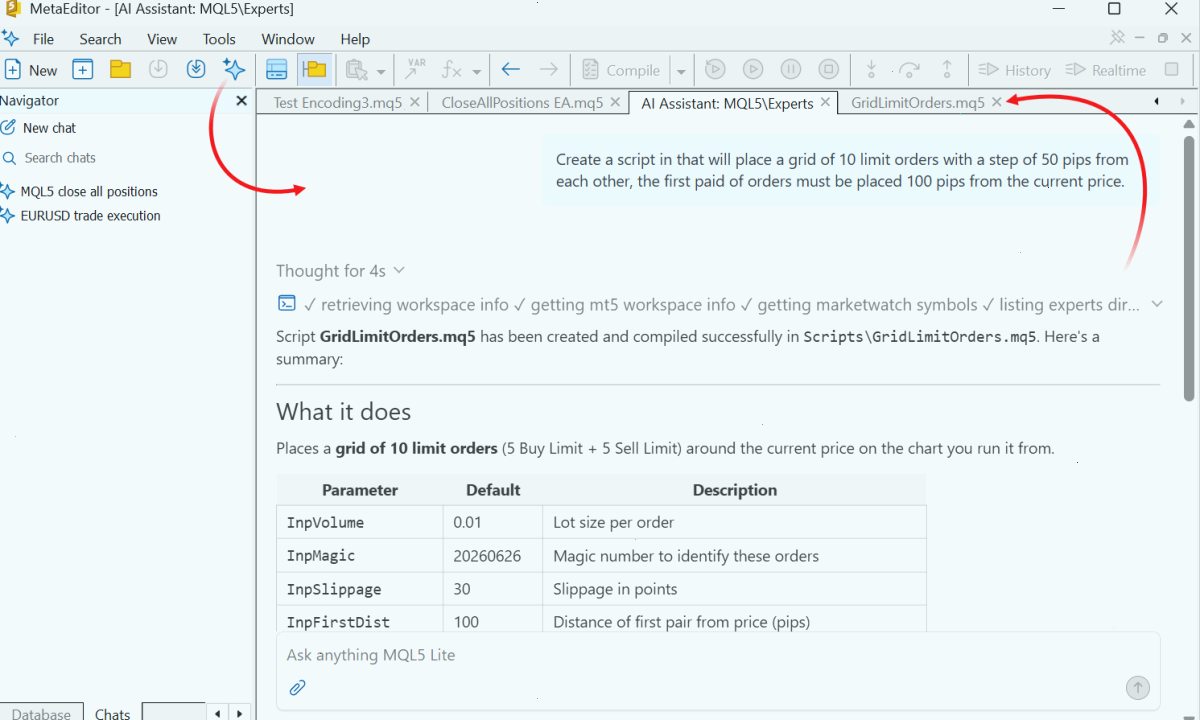 MetaEditor 中的 AI 助手